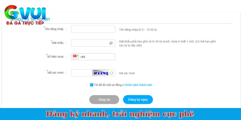 Đăng ký nhanh, trải nghiệm cực phê
