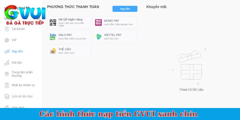 Các hình thức nạp tiền GVUI xanh chín 