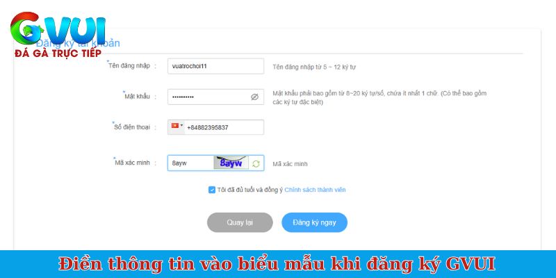 Điền thông tin vào biểu mẫu khi đăng ký GVUI