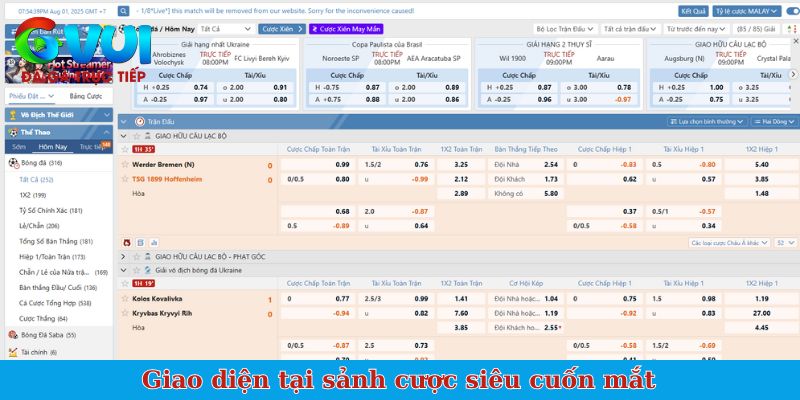 Giao diện tại sảnh cược siêu cuốn mắt