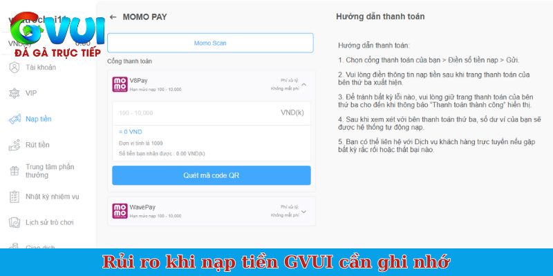 Rủi ro khi nạp tiền GVUI cần ghi nhớ